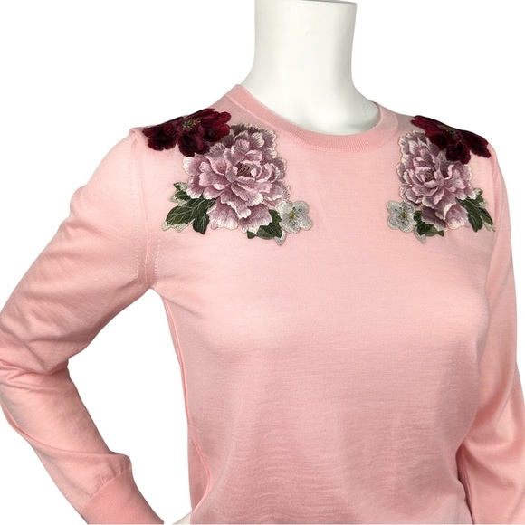 Dolce & Gabbana Pink Floral Embroidered 100% Cashmere Sweater | IT 42 M/L - Picture 4 of 13